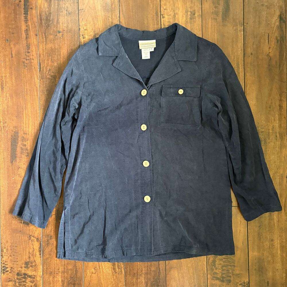 Vintage Coldwater Creek Button Up Shirt Womens S Navy Blue 90s Casual USA Made